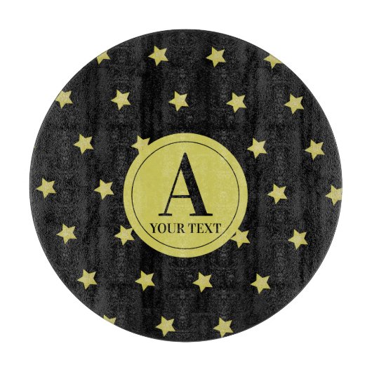 Elegant Gold & Black Star Pattern Monogram Snijplank (Voorkant)