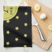 Elegant Gold & Black Star Pattern Monogram Theedoek (Quarter Fold)