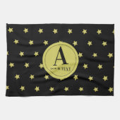 Elegant Gold & Black Star Pattern Monogram Theedoek (Horizontaal)