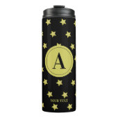 Elegant Gold & Black Star Pattern Monogram Thermosbeker (Voorkant)