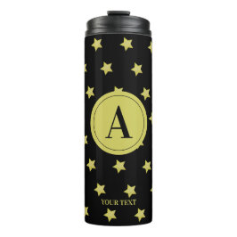 Elegant Gold & Black Star Pattern Monogram Thermosbeker