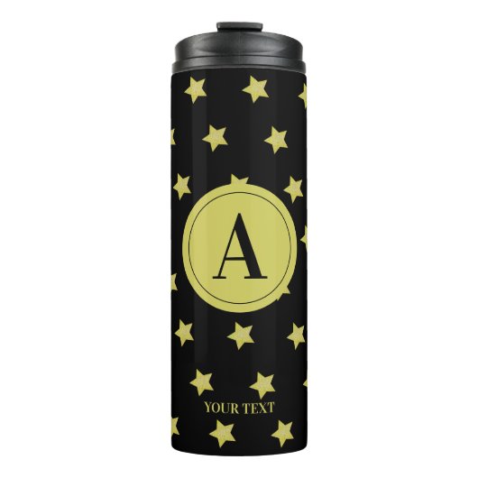 Elegant Gold & Black Star Pattern Monogram Thermosbeker (Voorkant)