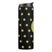 Elegant Gold & Black Star Pattern Monogram Thermosbeker (Gedraaid links)