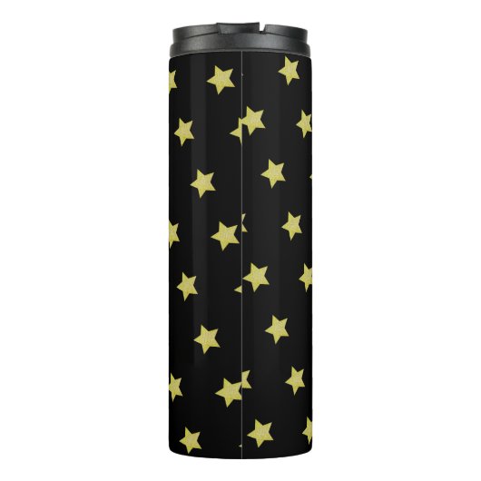 Elegant Gold & Black Star Pattern Monogram Thermosbeker (Achterkant)