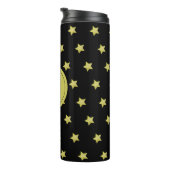 Elegant Gold & Black Star Pattern Monogram Thermosbeker (Geroteerd rechts)
