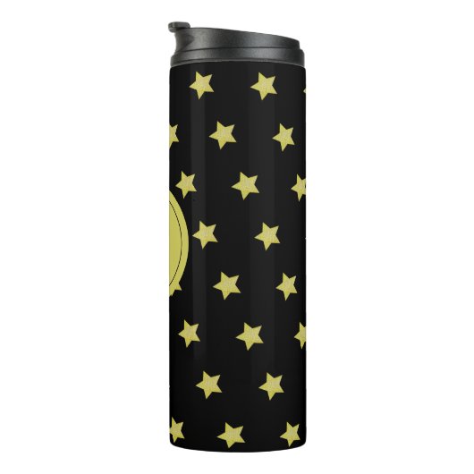Elegant Gold & Black Star Pattern Monogram Thermosbeker (Geroteerd rechts)