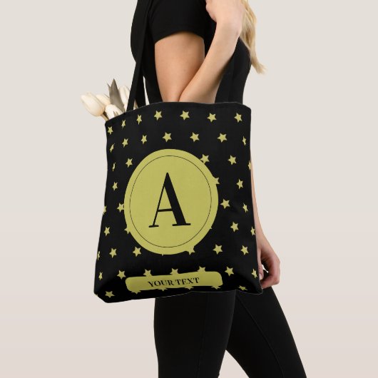 Elegant Gold & Black Star Pattern Monogram Tote Bag (Dichtbij)