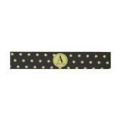 Elegant Gold & Black Star Pattern Monogram Uitnodigingen Wikkel (Vlak)