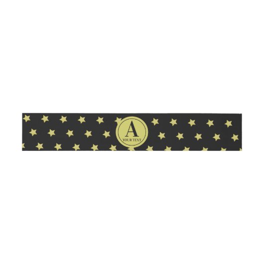 Elegant Gold & Black Star Pattern Monogram Uitnodigingen Wikkel (Vlak)