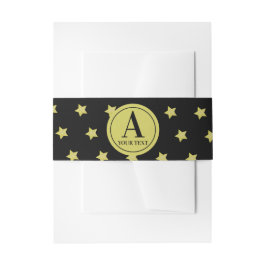 Elegant Gold & Black Star Pattern Monogram Uitnodigingen Wikkel