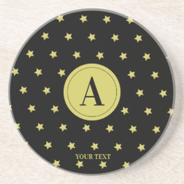 Elegant Gold & Black Star Pattern Monogram Zandsteen Onderzetter