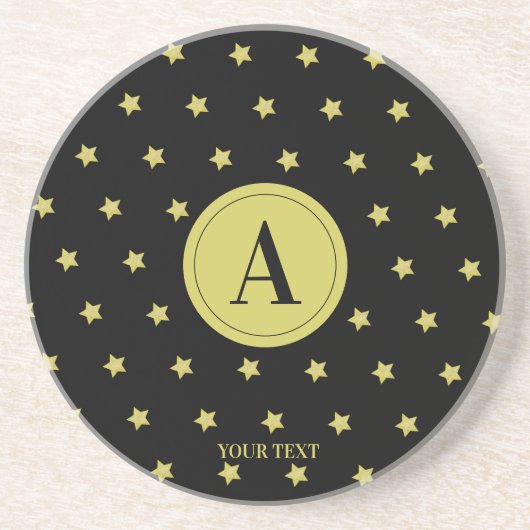 Elegant Gold & Black Star Pattern Monogram Zandsteen Onderzetter (Voorkant)