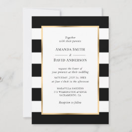 Elegant Gold Black Stripe Wedding Kaart