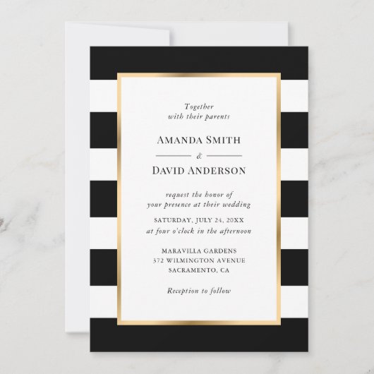 Elegant Gold Black Stripe Wedding Kaart (Voorkant)