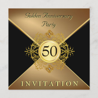 Elegant Gold Black Stropdas 50e Jubileum uitnodigi Kaart