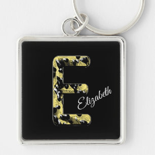 Elegant Gold Black  Style Letter E Monogram Sleutelhanger