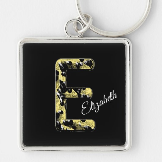 Elegant Gold Black  Style Letter E Monogram Sleutelhanger (Voorkant)