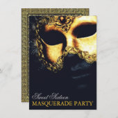 Elegant Gold Black Sweet 16 Masquerade-uitnodiging Kaart (Voorkant / Achterkant)
