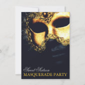 Elegant Gold Black Sweet 16 Masquerade-uitnodiging Kaart (Voorkant)