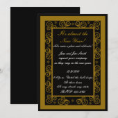 Elegant Gold & Black Swirl - Uitnodiging nieuwjaar (Voorkant / Achterkant)