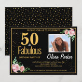 Elegant Gold Black, uitnodiging voor 50e verjaarda (Voorkant / Achterkant)