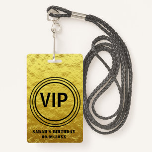 Elegant Gold Black VIP All Access Birthday Badge