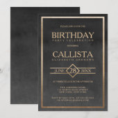 Elegant Gold Black Waterverf Lijst Birthday Kaart (Voorkant / Achterkant)