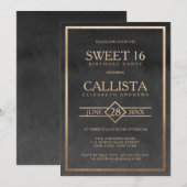 Elegant Gold Black Waterverf Lijst Sweet 16 Kaart (Voorkant / Achterkant)