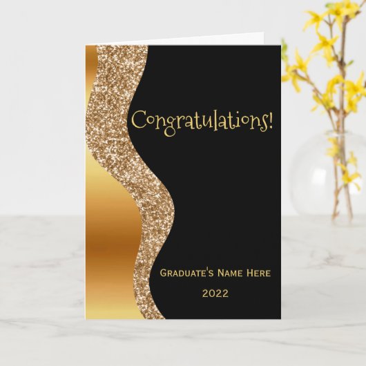 Elegant Gold Black Wave Afstuderen Kaart (Gele Bloem)