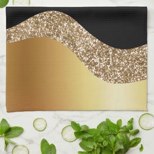 Elegant Gold Black Wave Theedoek (Gevouwen)