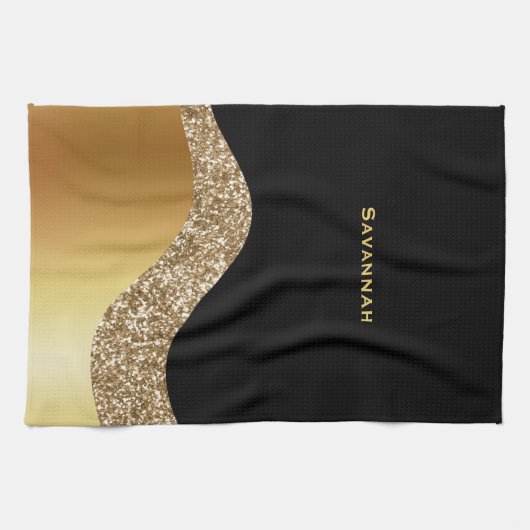 Elegant Gold Black Wave Theedoek (Horizontaal)