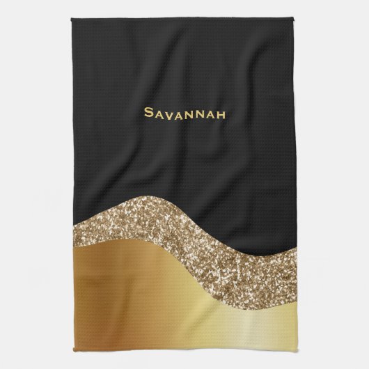 Elegant Gold Black Wave Theedoek (Verticaal)