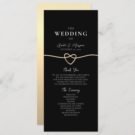 Elegant Gold Black Wedding Ceremony Programma (Voorkant / Achterkant)