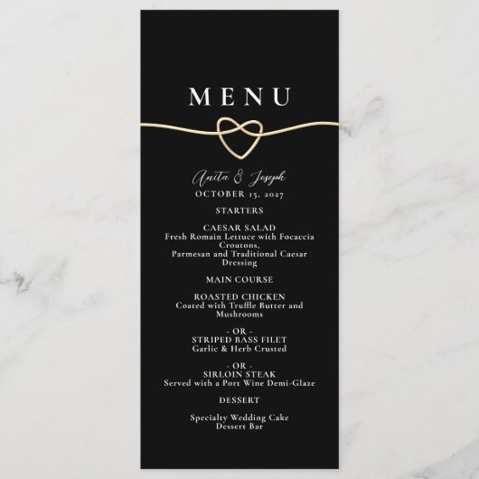 Elegant Gold Black Wedding Dinner Menu (Voorkant)