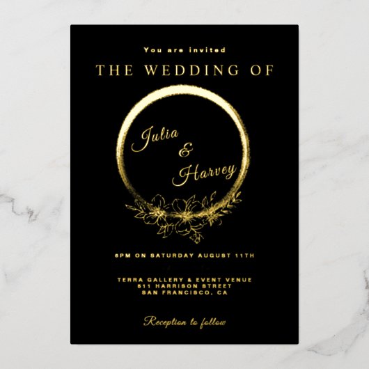 Elegant Gold Black Wedding Folie Invitation Folie Uitnodiging (Voorkant)