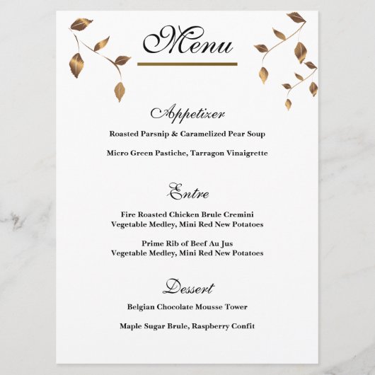 Elegant Gold, Black Wedding Menu (Voorkant)