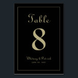Elegant Gold Black Wedding Reception Formele diner Kaart<br><div class="desc">Het de gebeurtenispartijontwerp van het Aantal van de Lijst van de weddenschap kenmerkt een klassieke elegantie met hedendaagse chic goud-toonkleur op een klassieke geraffineerde zwarte achtergrond. Personaliseer het ontwerp van de trouwlijst met jouw naam, trouwdatum en lijstaantal in trendy letters en manuscript. De achterkant van de kaart is een duplicaat...</div>