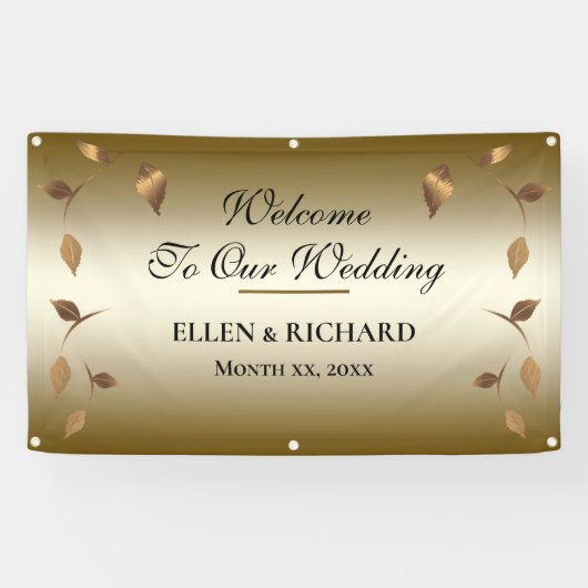 Elegant Gold, Black Wedding Reception Spandoek (Horizontaal)