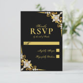 Elegant Gold Black Wedding RSVP Kaartje (Staand voorkant)