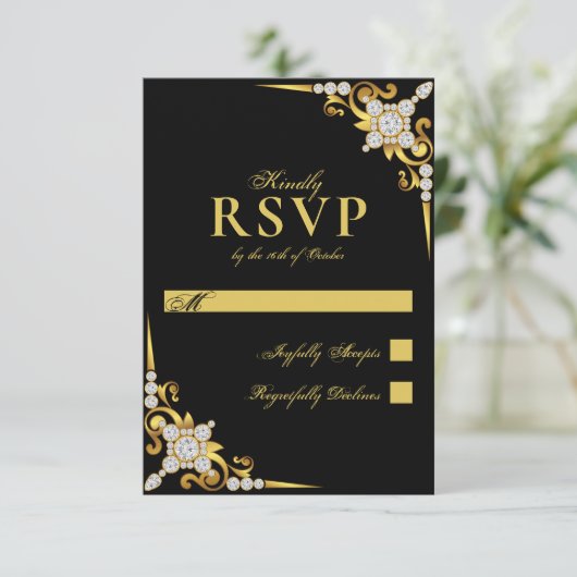 Elegant Gold Black Wedding RSVP Kaartje (Staand voorkant)