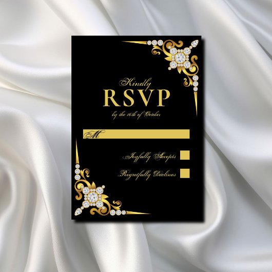Elegant Gold Black Wedding RSVP Kaartje