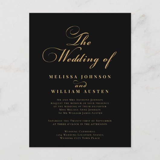Elegant Gold Black Wedding Uitnodiging Briefkaart (Voorkant)