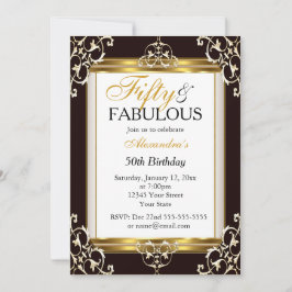 Elegant Gold Black white 50th Fabulous Birthday Kaart