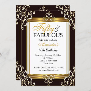 Elegant Gold Black white 50th Fabulous Birthday Kaart