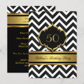 Elegant Gold Black White Chevron Birthday Party Kaart (Voorkant / Achterkant)