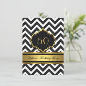Elegant Gold Black White Chevron Birthday Party Kaart (Staand voorkant)