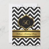 Elegant Gold Black White Chevron Birthday Party Kaart (Voorkant)