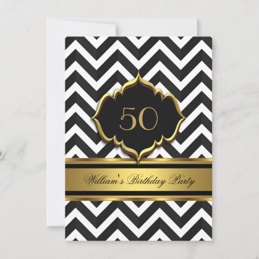 Elegant Gold Black White Chevron Birthday Party Kaart (Voorkant)