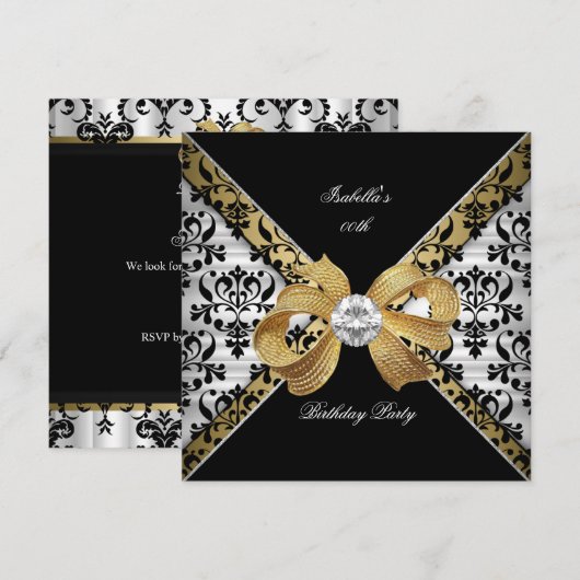 Elegant Gold Black White Damask Diamond Party Kaart (Voorkant / Achterkant)