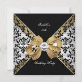 Elegant Gold Black White Damask Diamond Party Kaart (Voorkant)